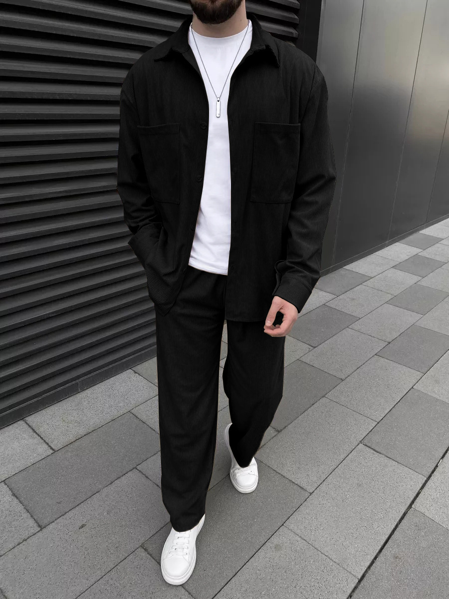 Men'S Fashion Course - Men's corduroy two-piece outfit: long-sleeved button-down