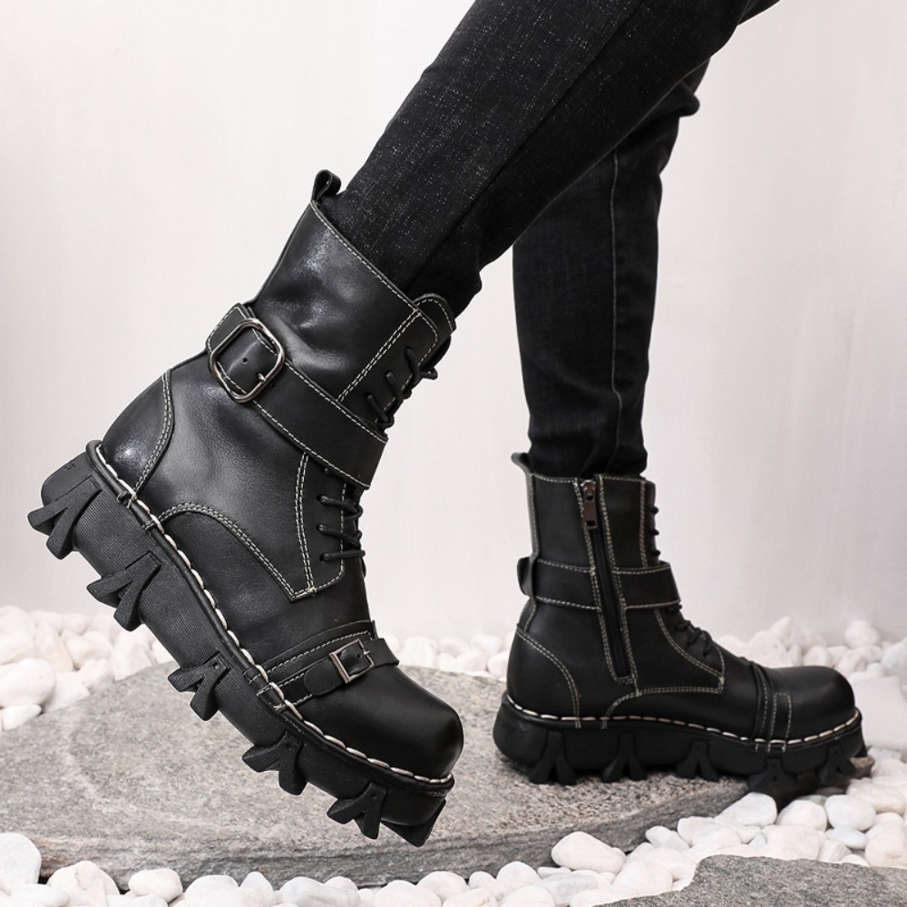 Mens Fashion Combat Boots - Fashion Men's Genuine Leather Motorcycle Boots