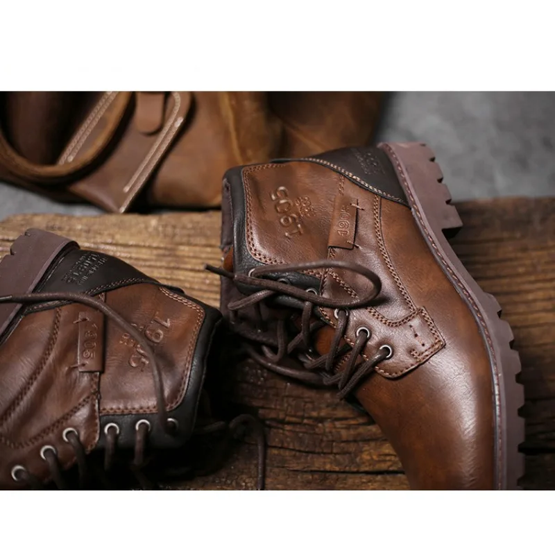 Leather Men Ankle Boots Plus S - đánh giá và giá Mens Fashion Combat Boots