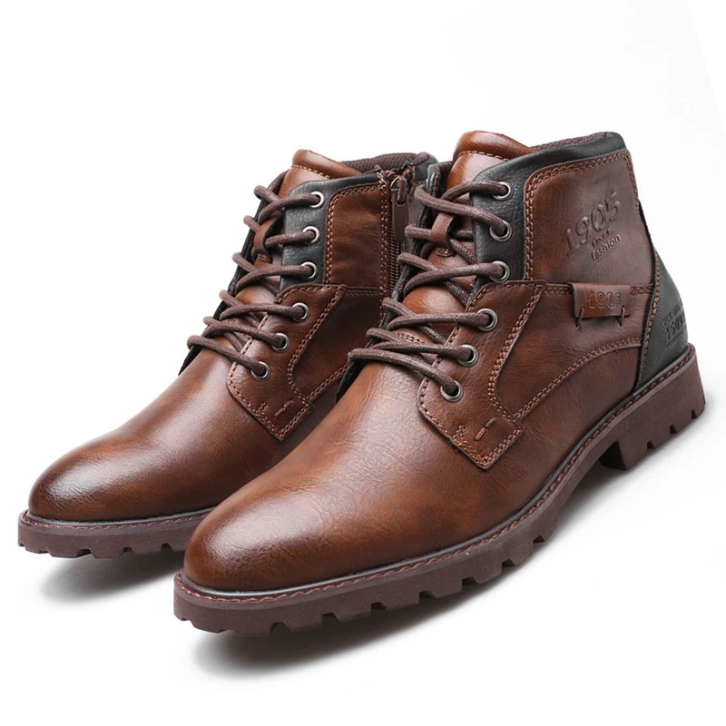 Leather Men Ankle Boots Plus S - đánh giá và giá Mens Fashion Combat Boots