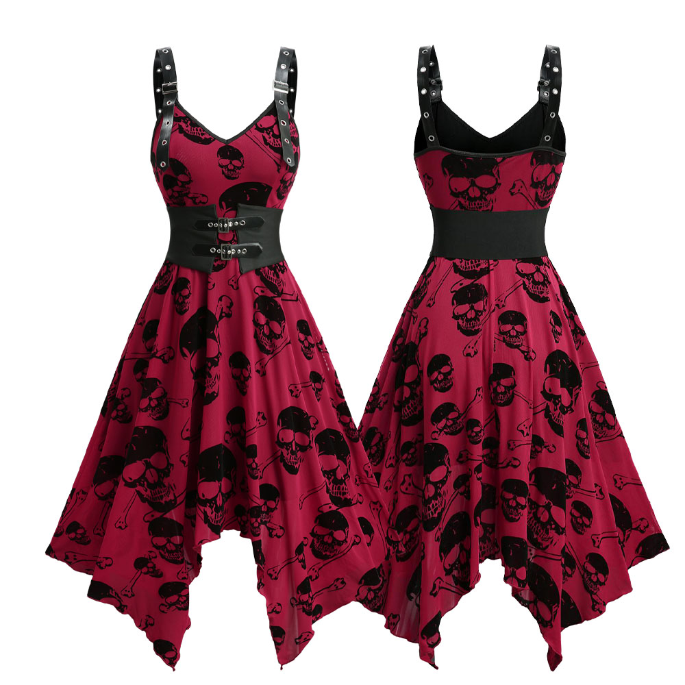 Gothic Skull Bone Printed Dres - đánh giá và giá Leather Belt Braided