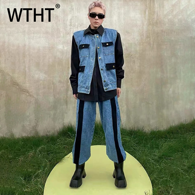 WTHT Vintage Men's Suit Patchw - đánh giá và giá Men'S Fashion Vest With Jeans