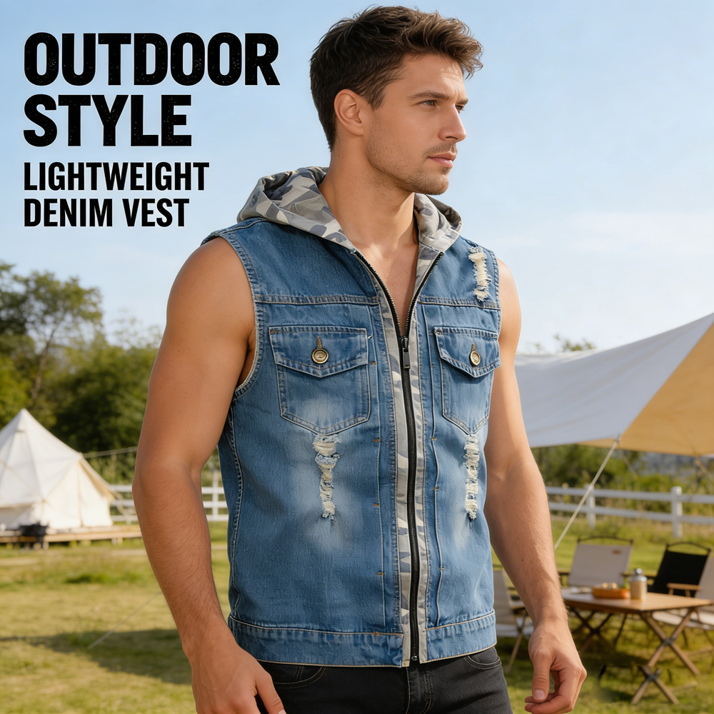 Spring Summer Mens Camo Hooded - đánh giá và giá Men'S Fashion Vest With Jeans